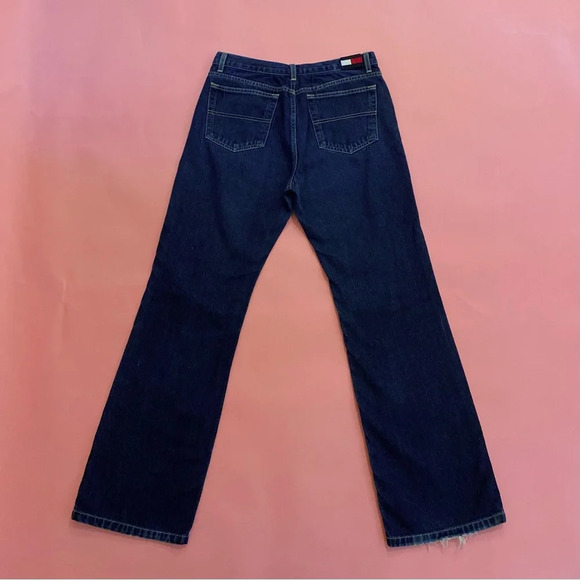 Authentic 90s Tommy Hilfiger Flared & Mid-Rise Dark Blue Denim Jeans - Picture 2 of 8
